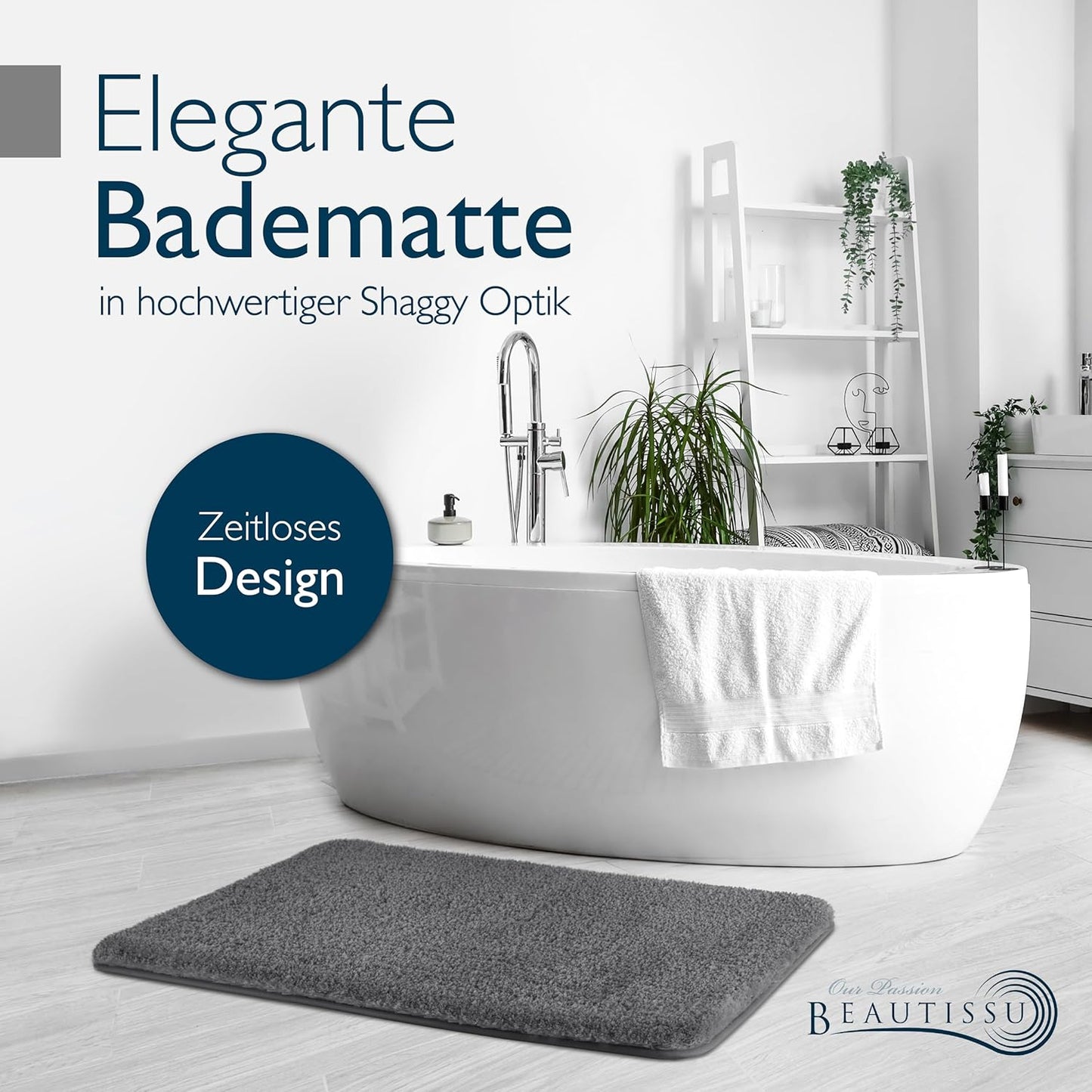 Rutschfeste Badematte, Fussbodenheizung geeignet, 70 x 120 cm, 70 x 120 cm Anthrazit