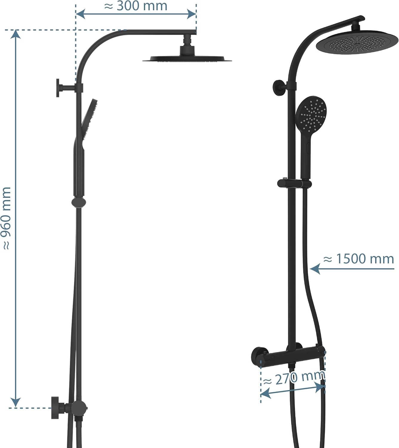 Duschsystem Madura Fresh mit Thermostat und Regendusche, Schwarz