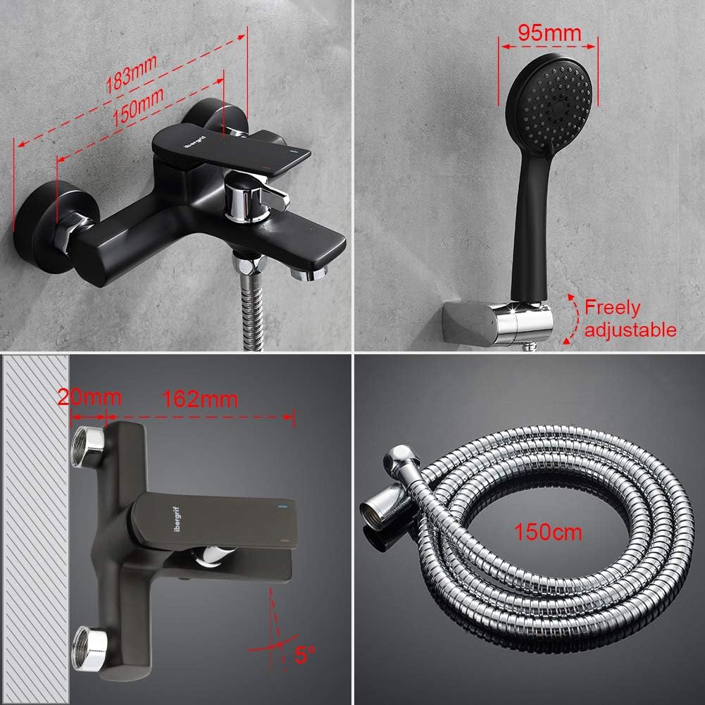 Einhebel-Badewannenarmatur Set M13004B mit Duschkopf, Schwarz Badewannenarmatur