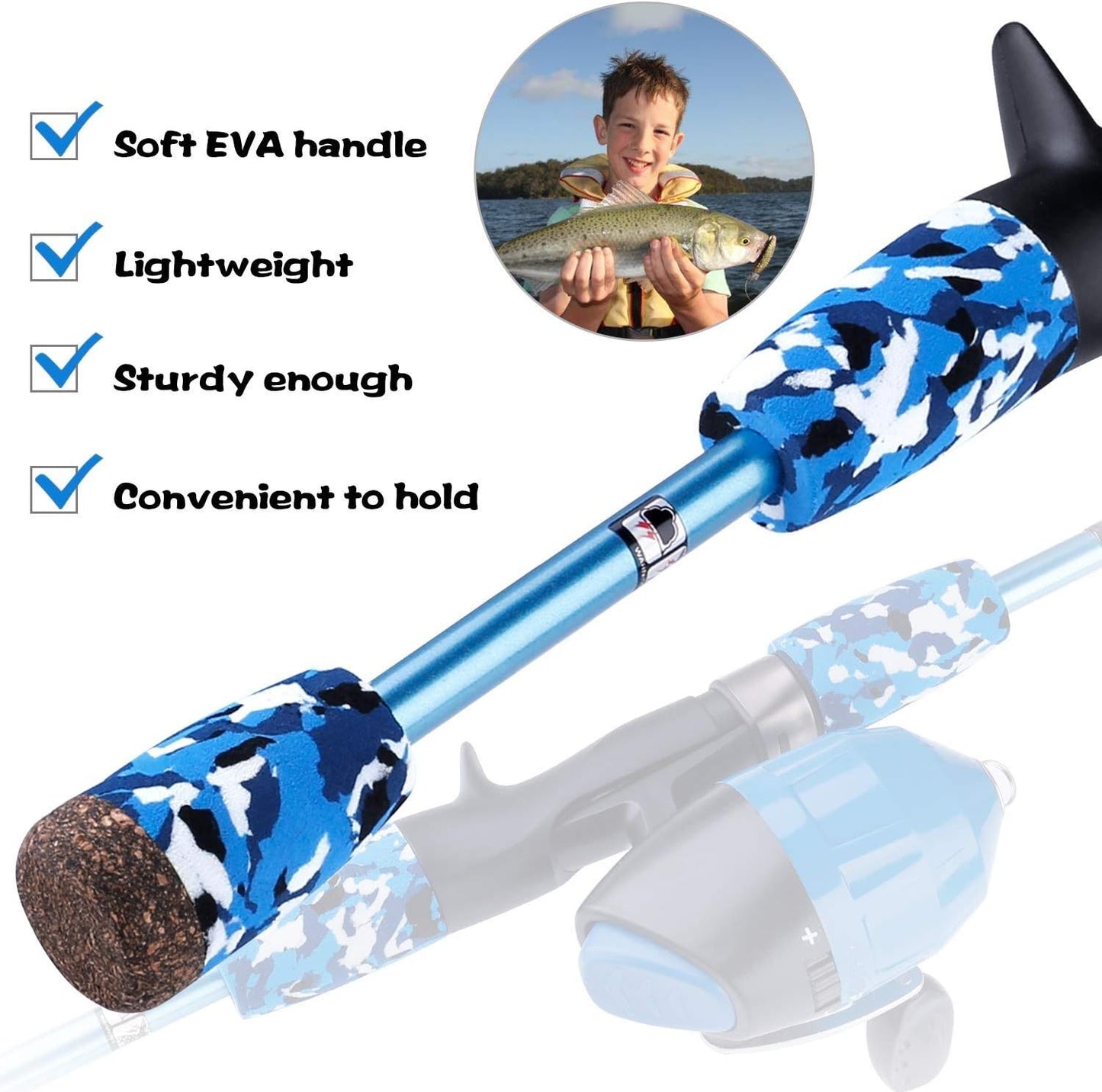 Angelset für Kinder mit Rute, Rolle & Köder, Blau, 1.5M