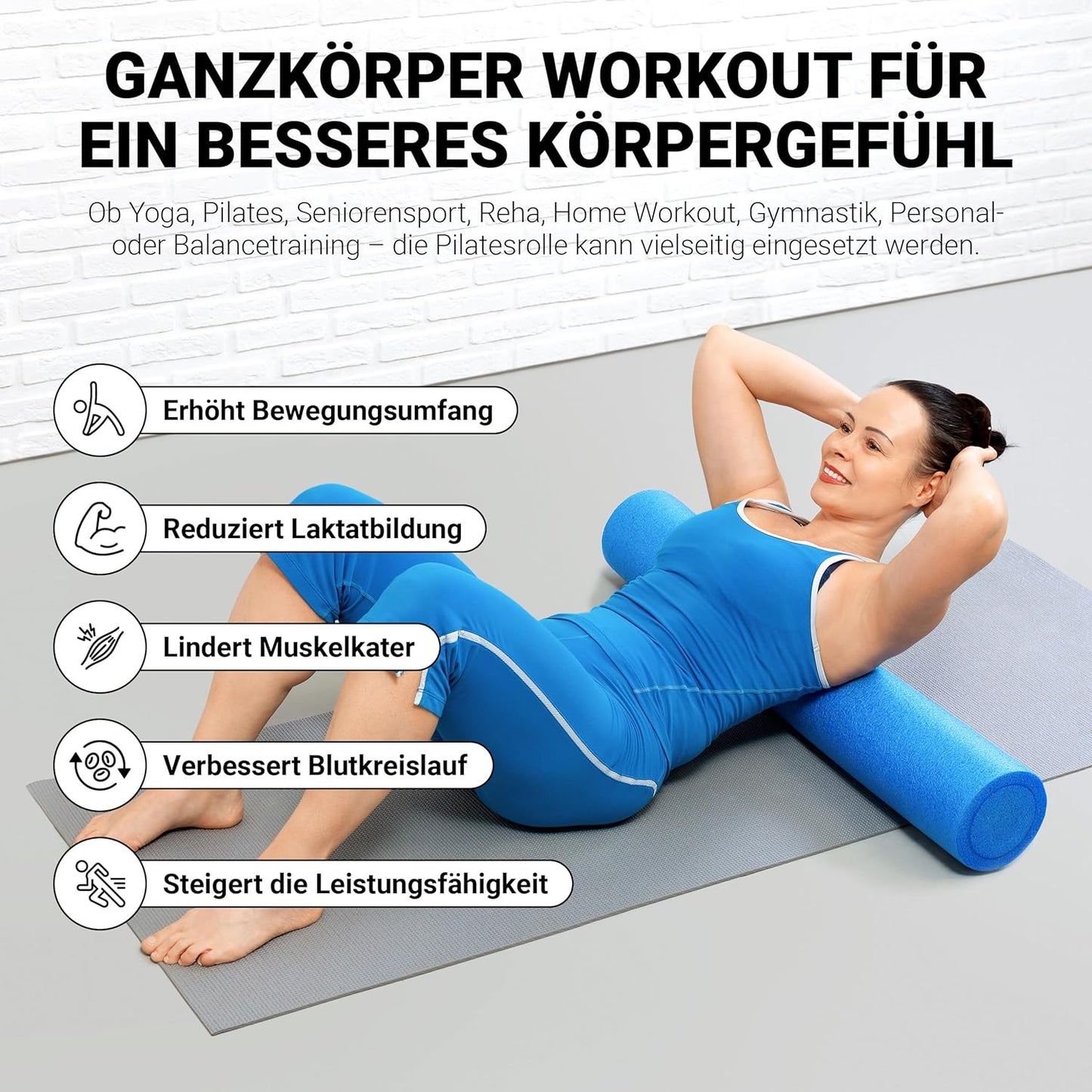 Yoga- und Pilatesrolle, Blau 45 x 15 cm