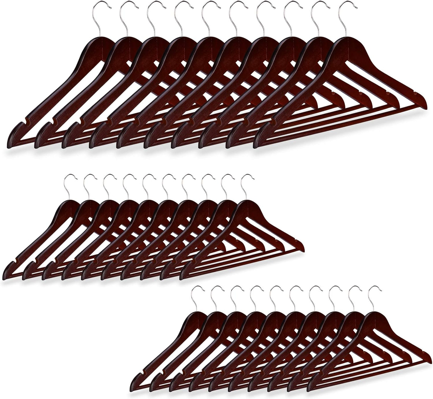 Kleiderbügel-Set mit Hosenstange, 30er Pack, Braun, Silber, 1