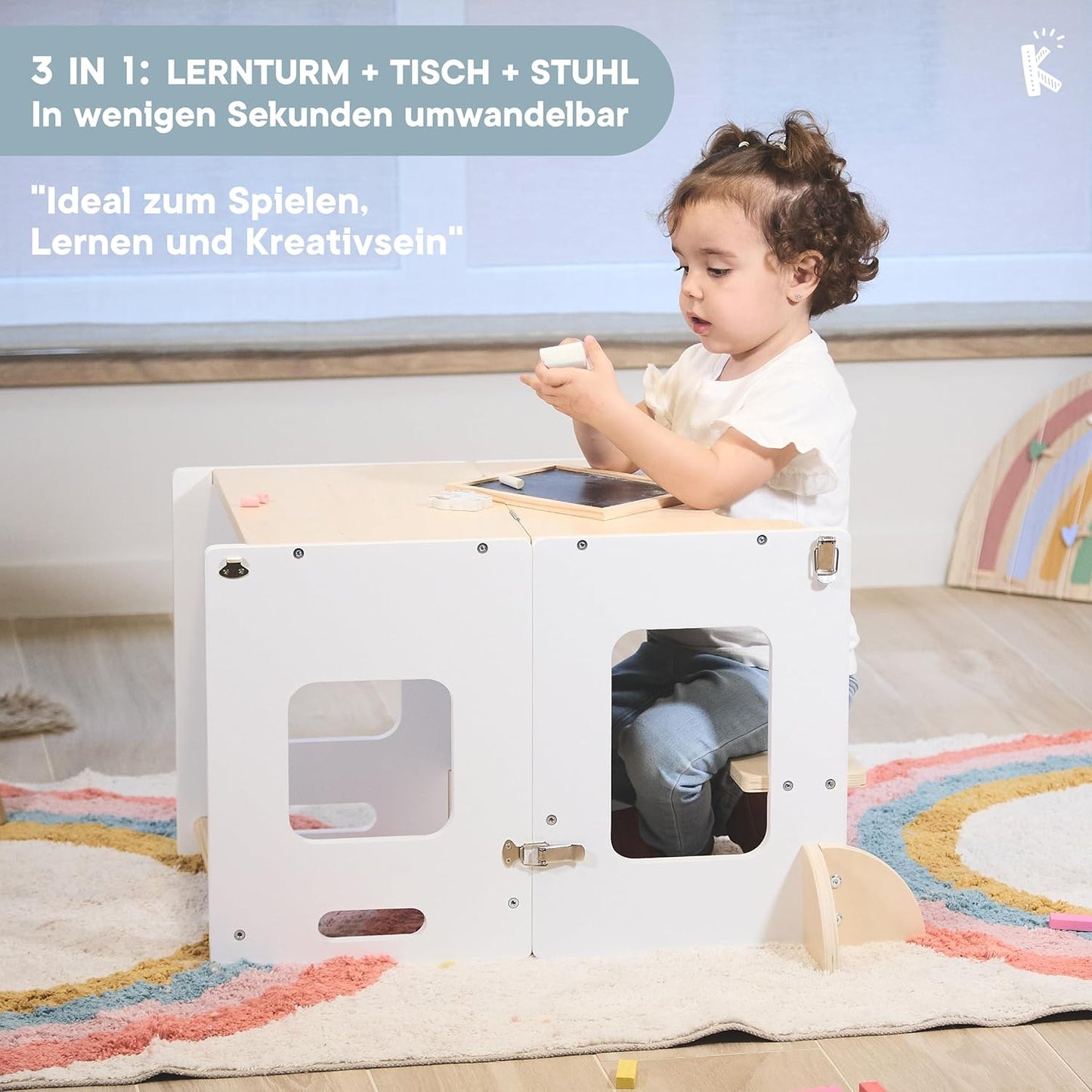Klappbarer Lernturm mit Tafel
