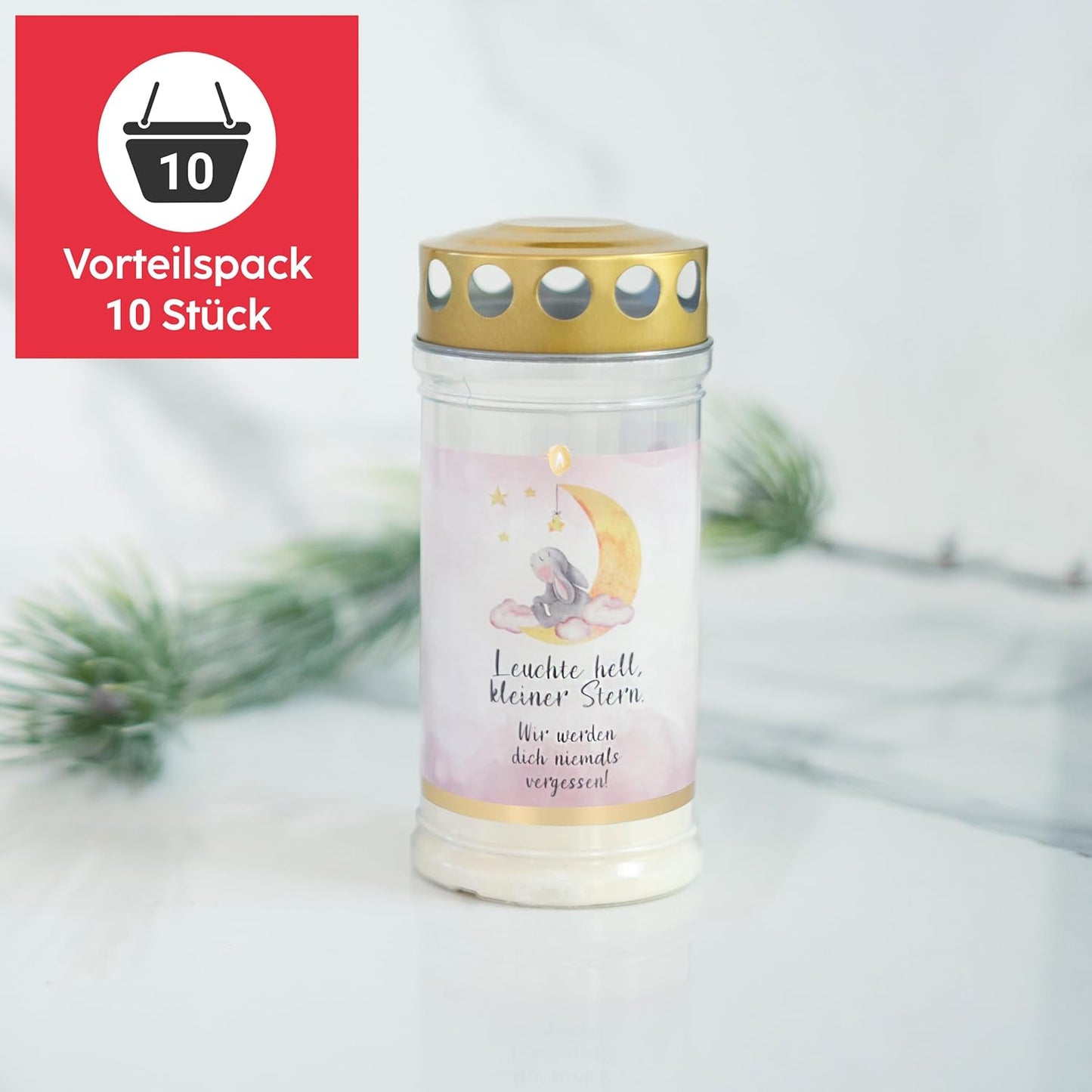 Sternenkind Grabkerzen-Set mit Motiv und Spruch (10 Stück), Sternenkind | Rosa