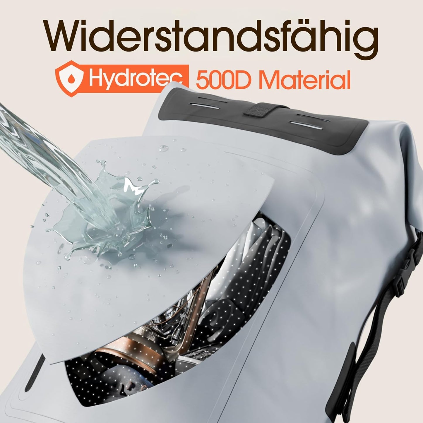 Wasserdichter Rucksack mit Rollverschluss und Handyhülle, 85L Grau
