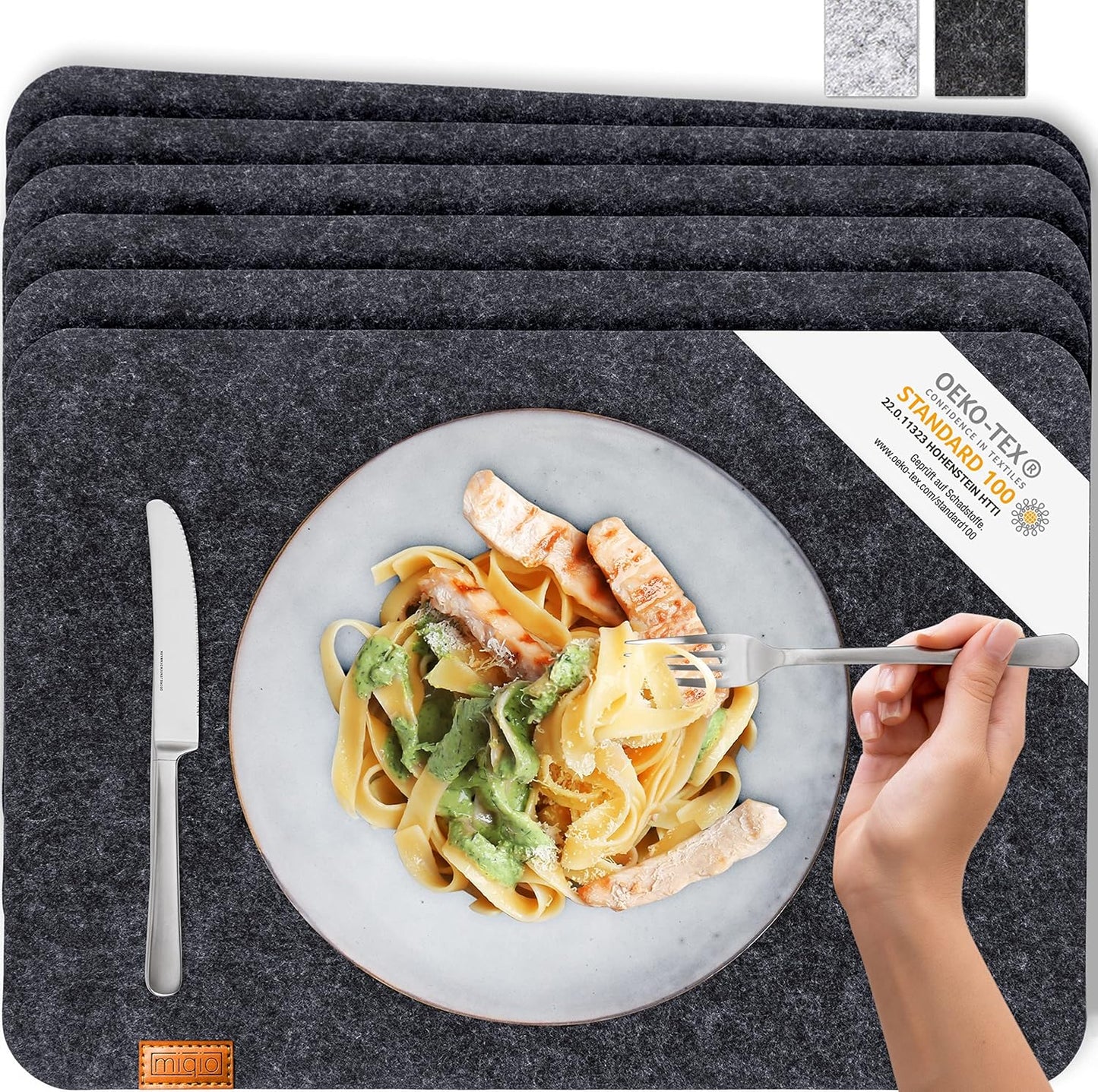 Design Tischset aus Filz (6er Set, rechteckig), 6er-Set Dunkelgrau / Rechteckig