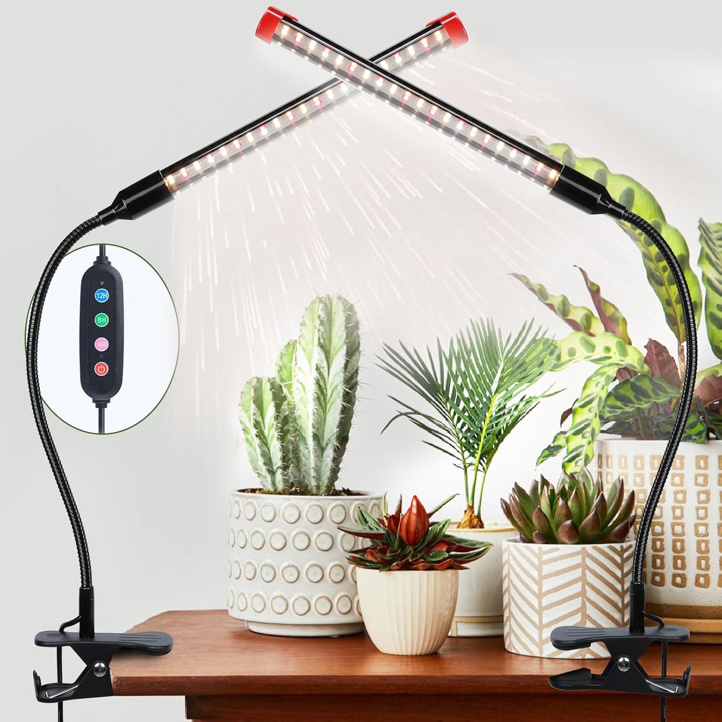 2er-Set Vollspektrum Pflanzenlampe mit Timer, Clip-1Head-9W(2Pack)