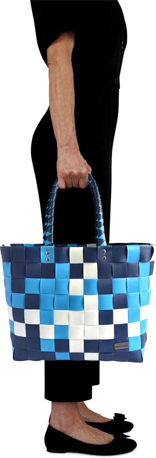Geflochtene Einkaufstasche mit Henkeln, Classic / Aqua Einheitsgrösse