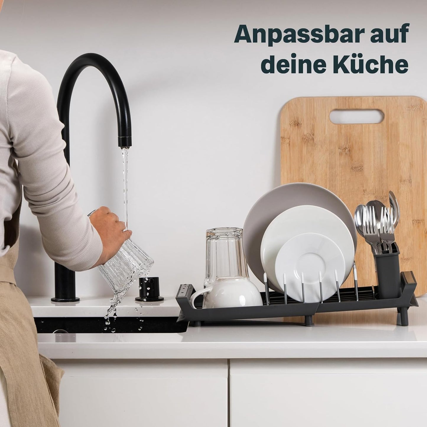 Abtropfgestell mit Schale und Besteckkasten, Ausziehbares Abtropfgestell Klein