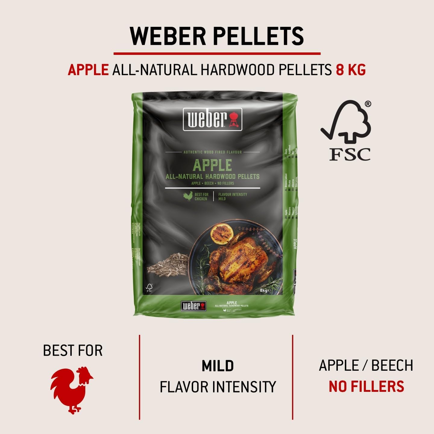 Apfelholz Pellets für Pelletgrills, 8 kg, Apfel