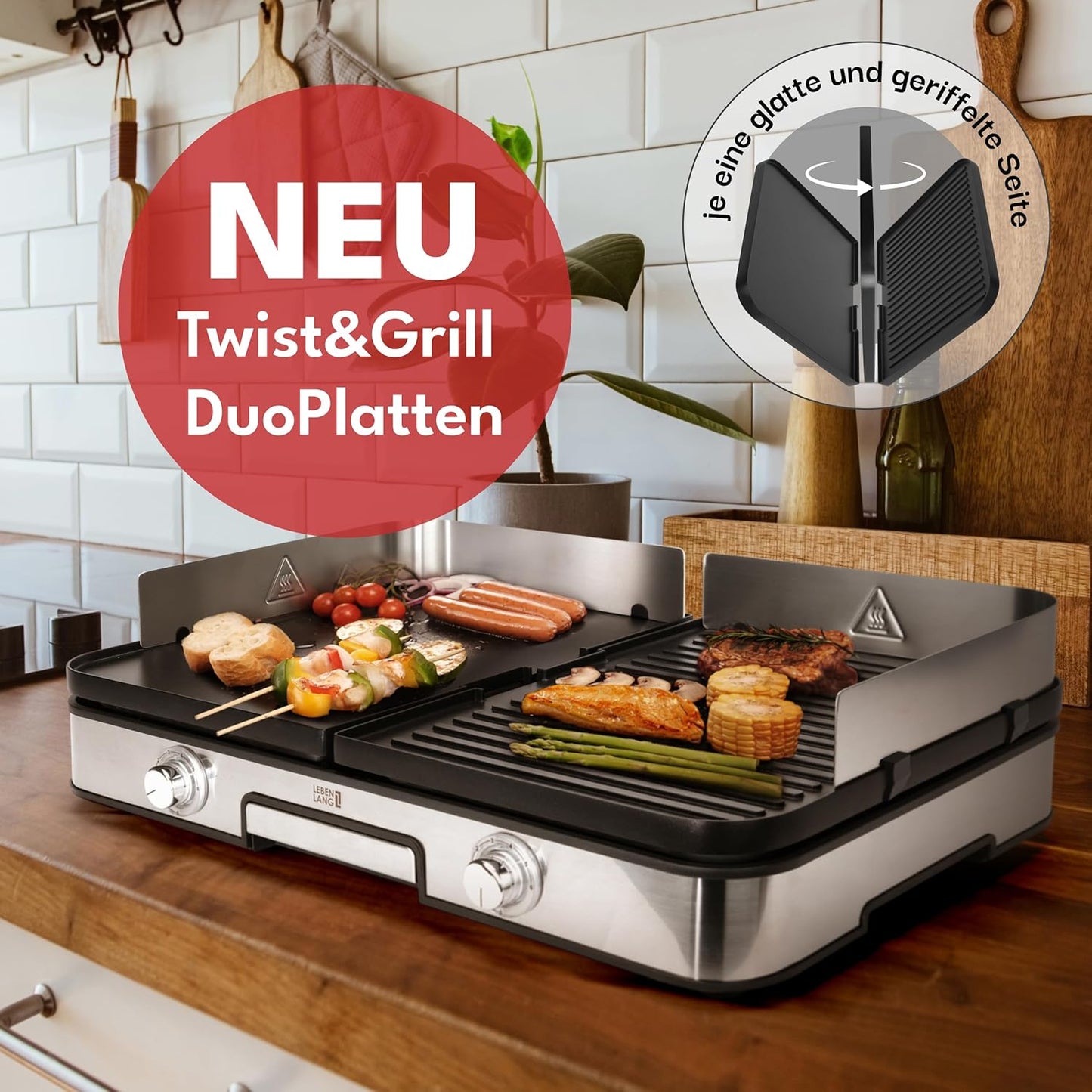 Elektro Tischgrill mit Grillzange & Spritzschutz, LBL8586