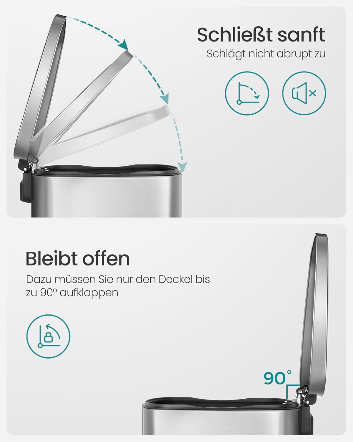 Treteimer Miao mit Softclose-Deckel und Inneneimer, Silbern