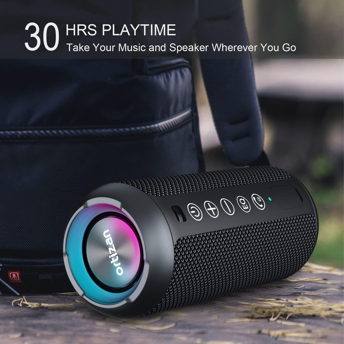Bluetooth Lautsprecher wasserdicht mit Bass Boost und TWS, Holzkohle schwarz