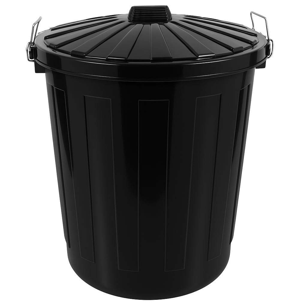Stabile Hartplastik-Tonne mit Deckel, Schwarz 50 Liter