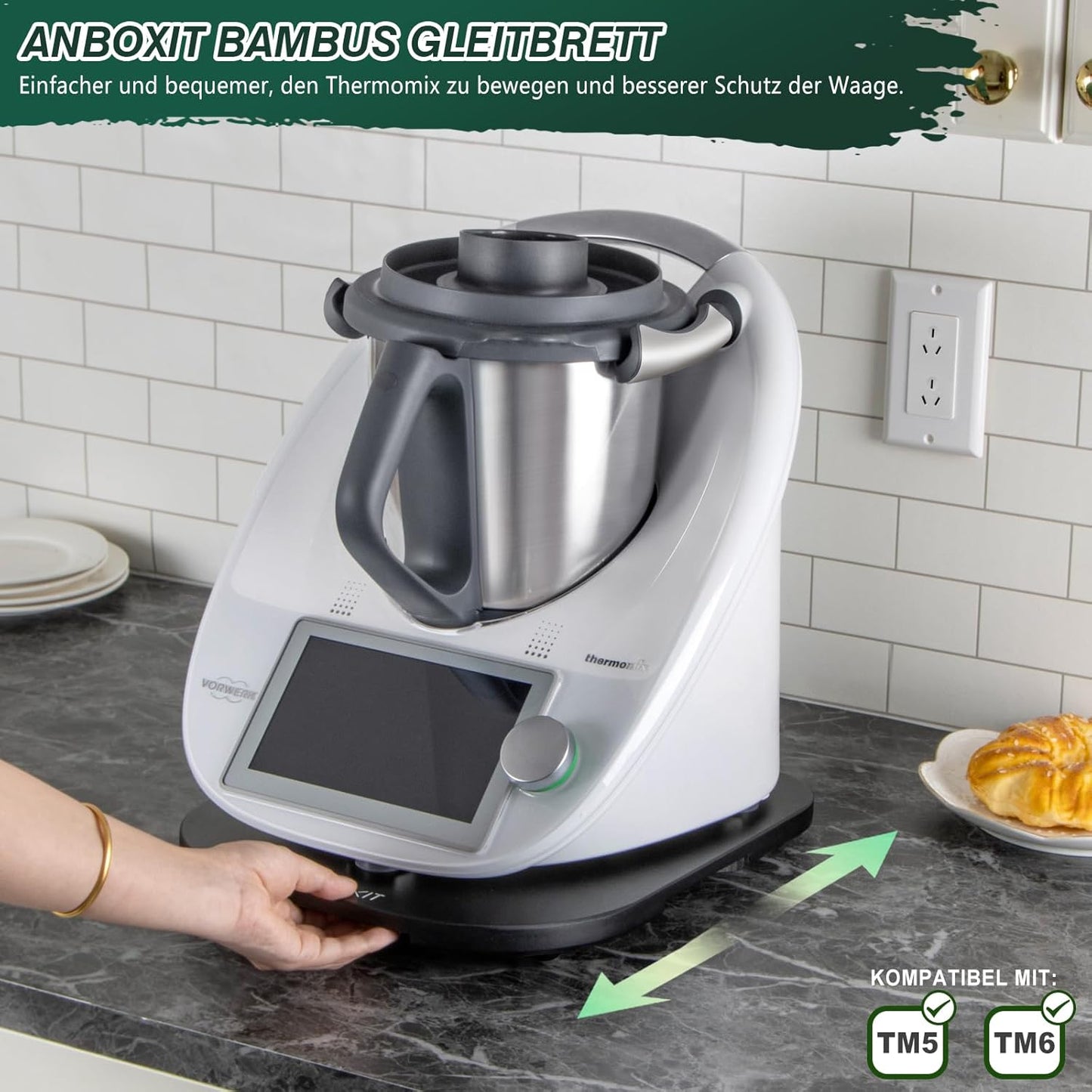 Thermomix Gleitbrett mit Rollen, Schwarz
