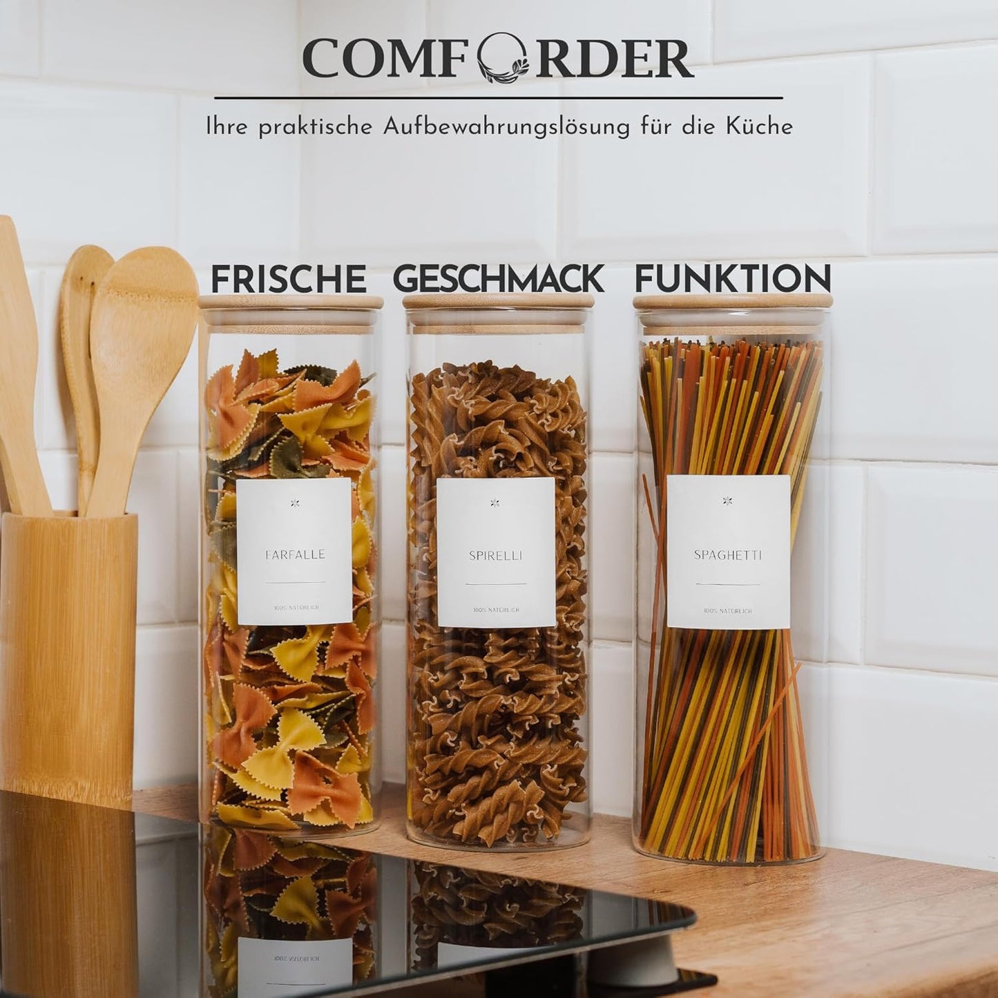Vorratsgläser-Set mit Bambusdeckel (3x 1700ml), 3er Set - 1700ml