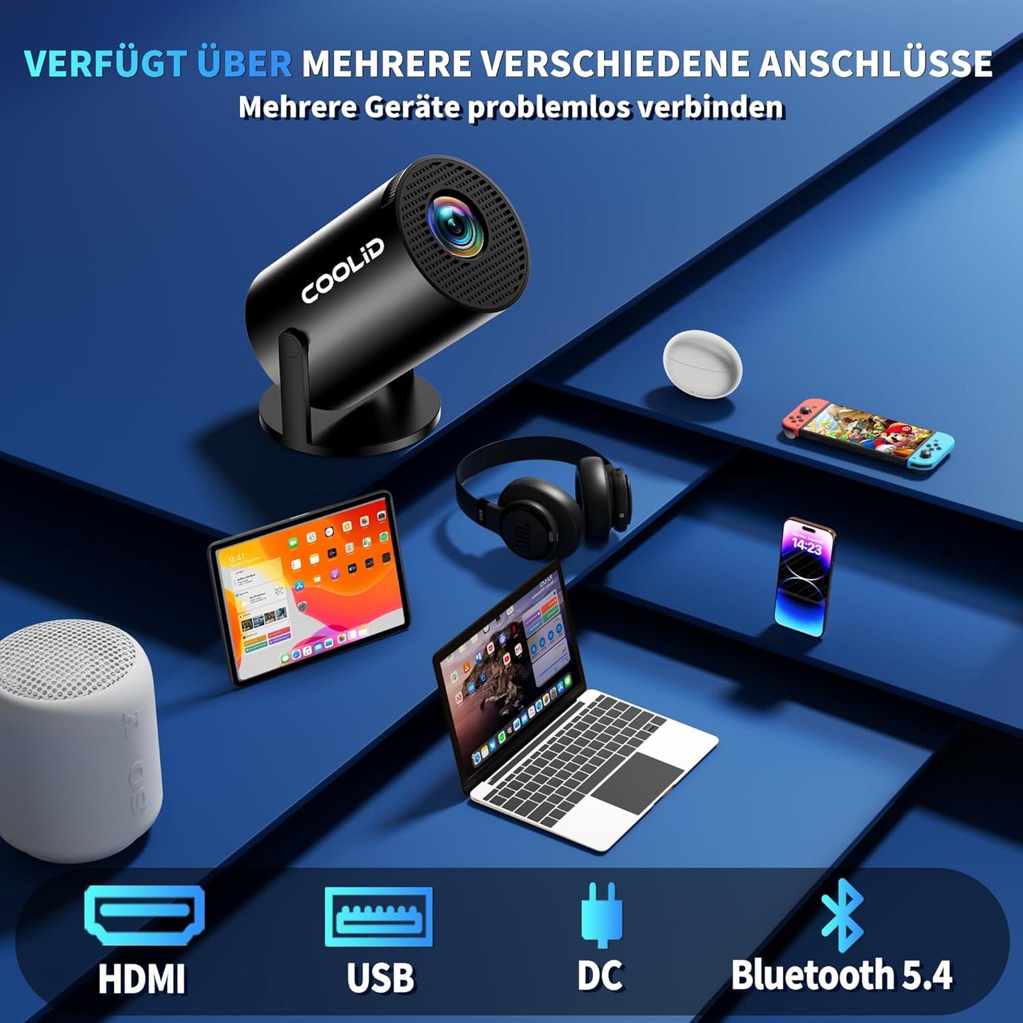 Mini Beamer mit 4K-Unterstützung und 5G WiFi 6, Black-X