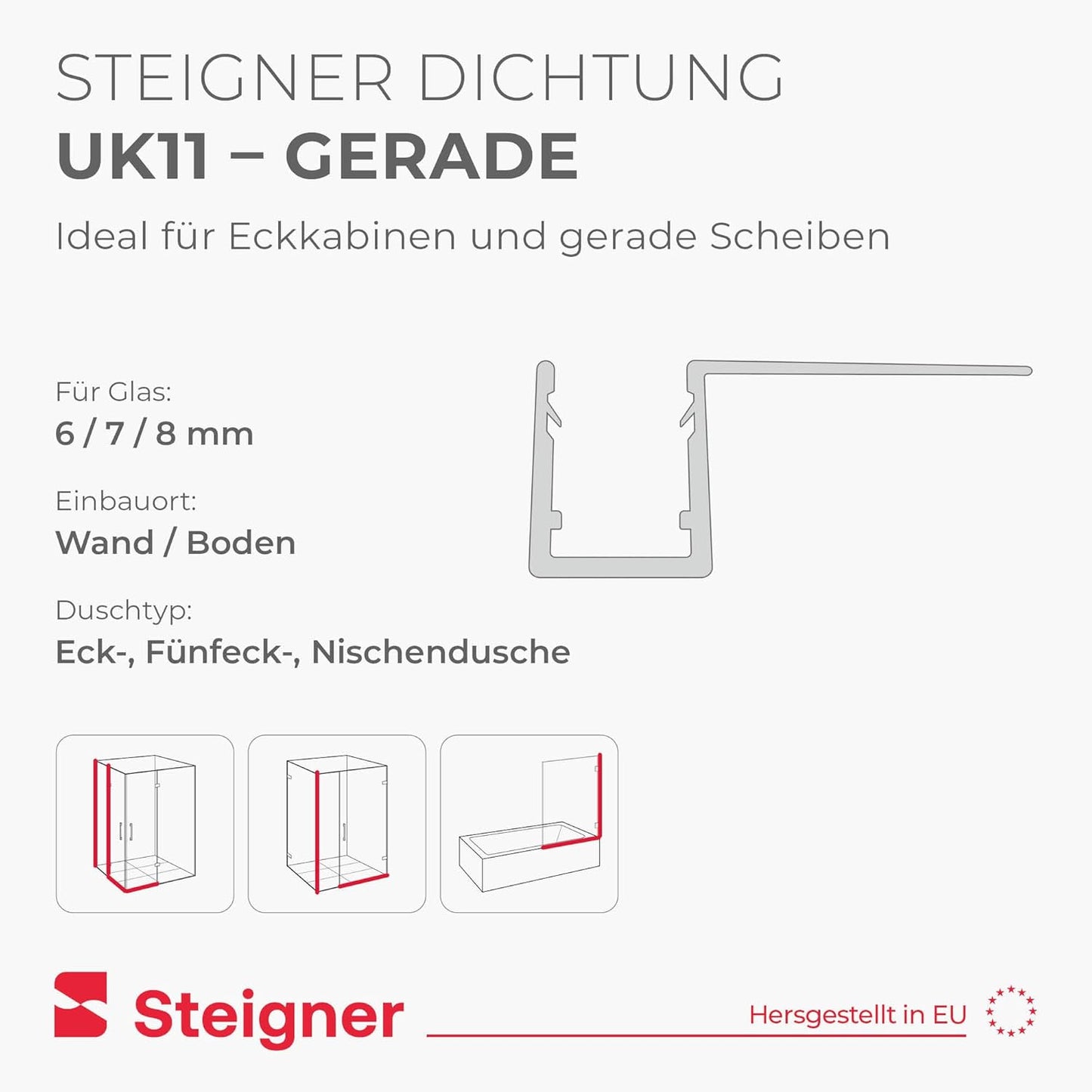 Duschtürdichtung, Stärke 6mm/ 7mm/ 8mm 07. Länge 80cm