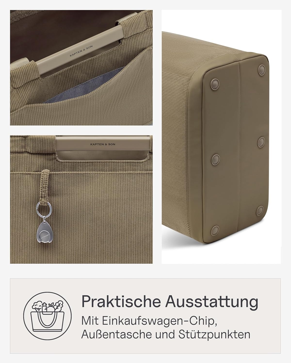 Faltbarer Einkaufskorb Vaasa, Cord Dusty Khaki