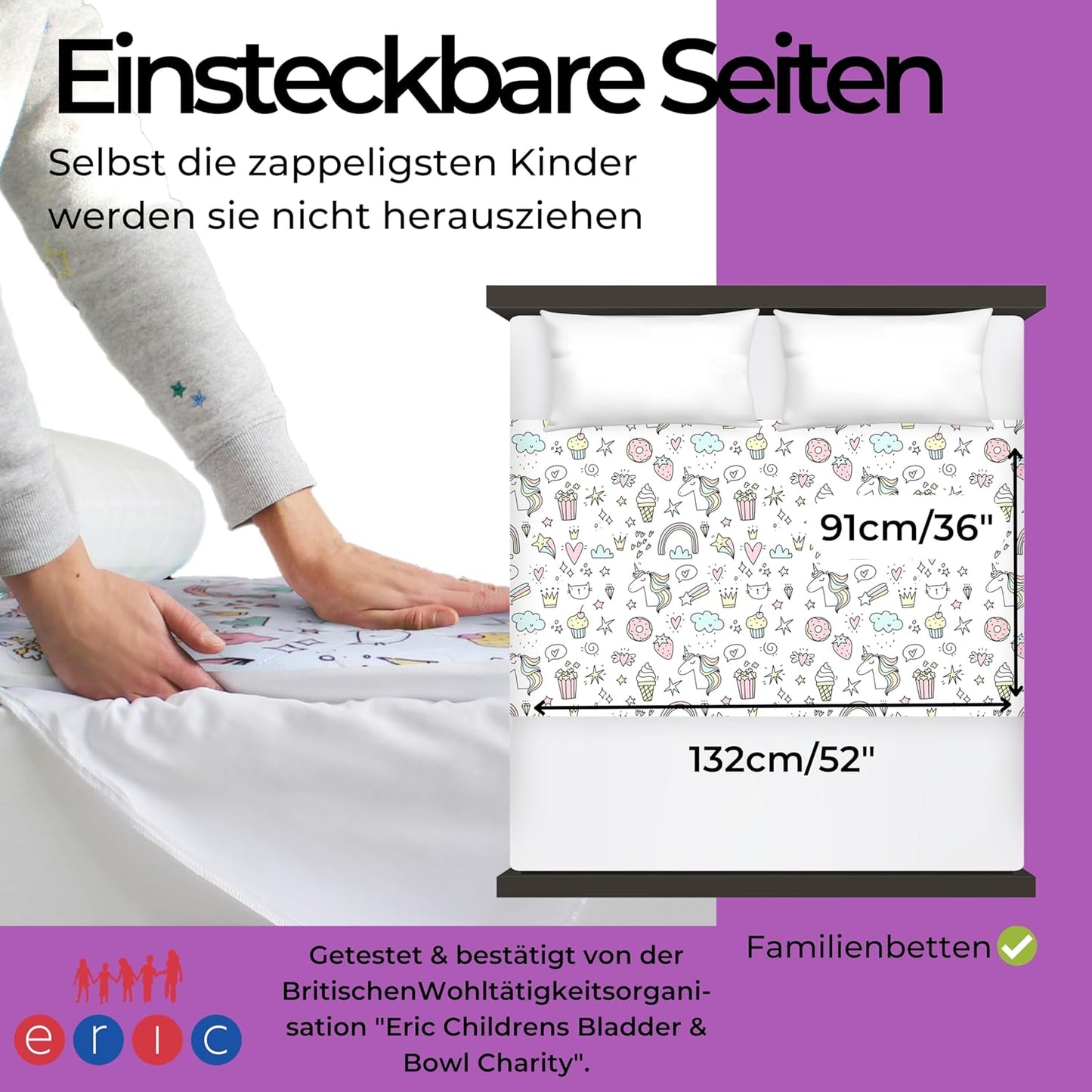 Wasserdichte Bettunterlage für Kinder, Einhorn - Gross (Bis 140 Cm Breite) 1er-Pack