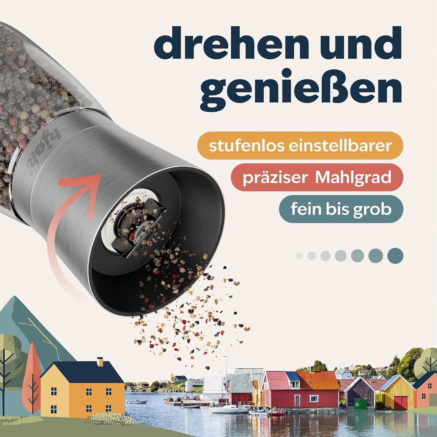 Salz- und Pfeffermühlenset mit verstellbarem Keramikmahlwerk, Kjøk Salz & Pfeffermühle Edelstahl / Glas