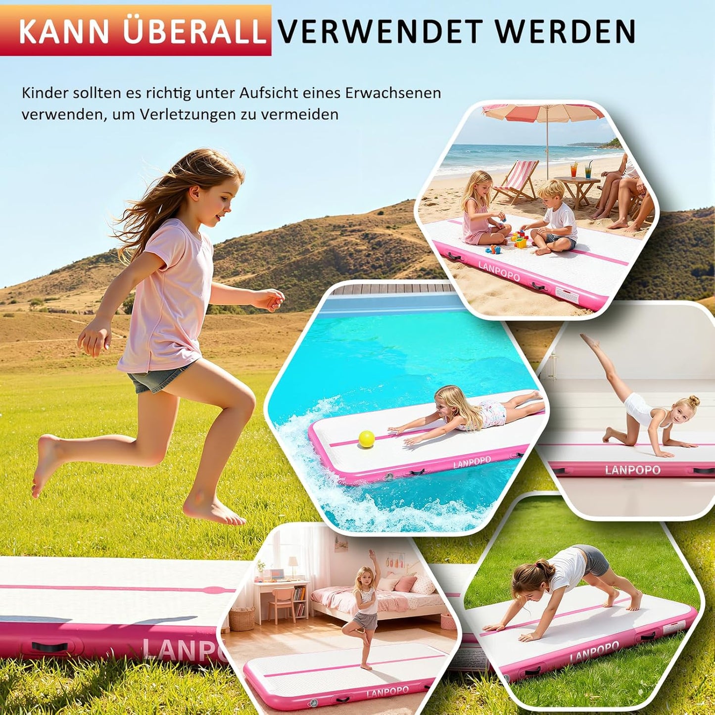 Aufblasbare Gymnastikmatte, 10ft*3.3ft*4in(300x100x10cm)