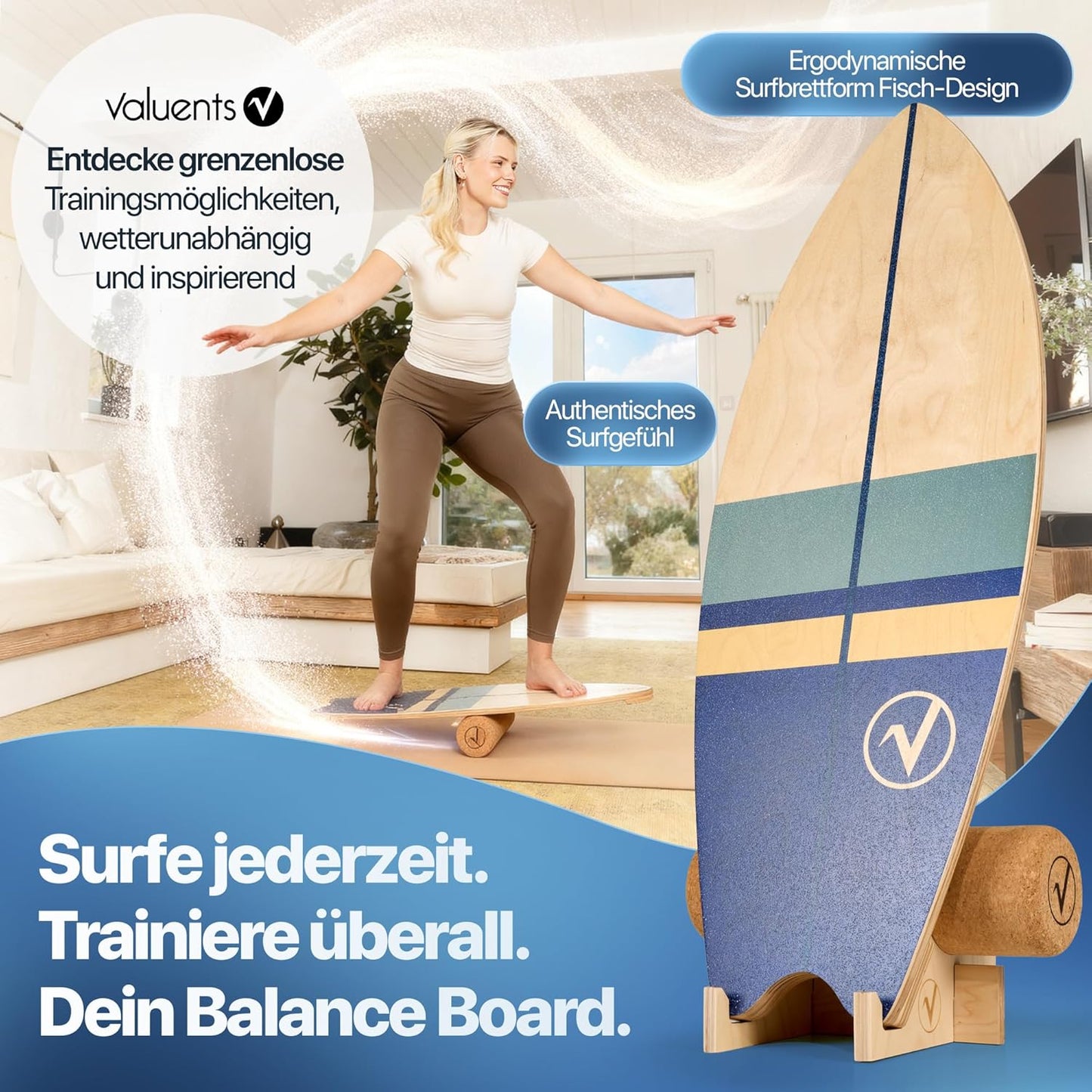 Balance Board in Surfboard-Form, braun