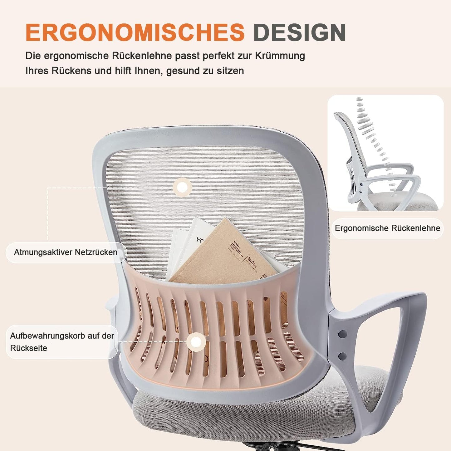 Ergonomischer Bürostuhl, Grau