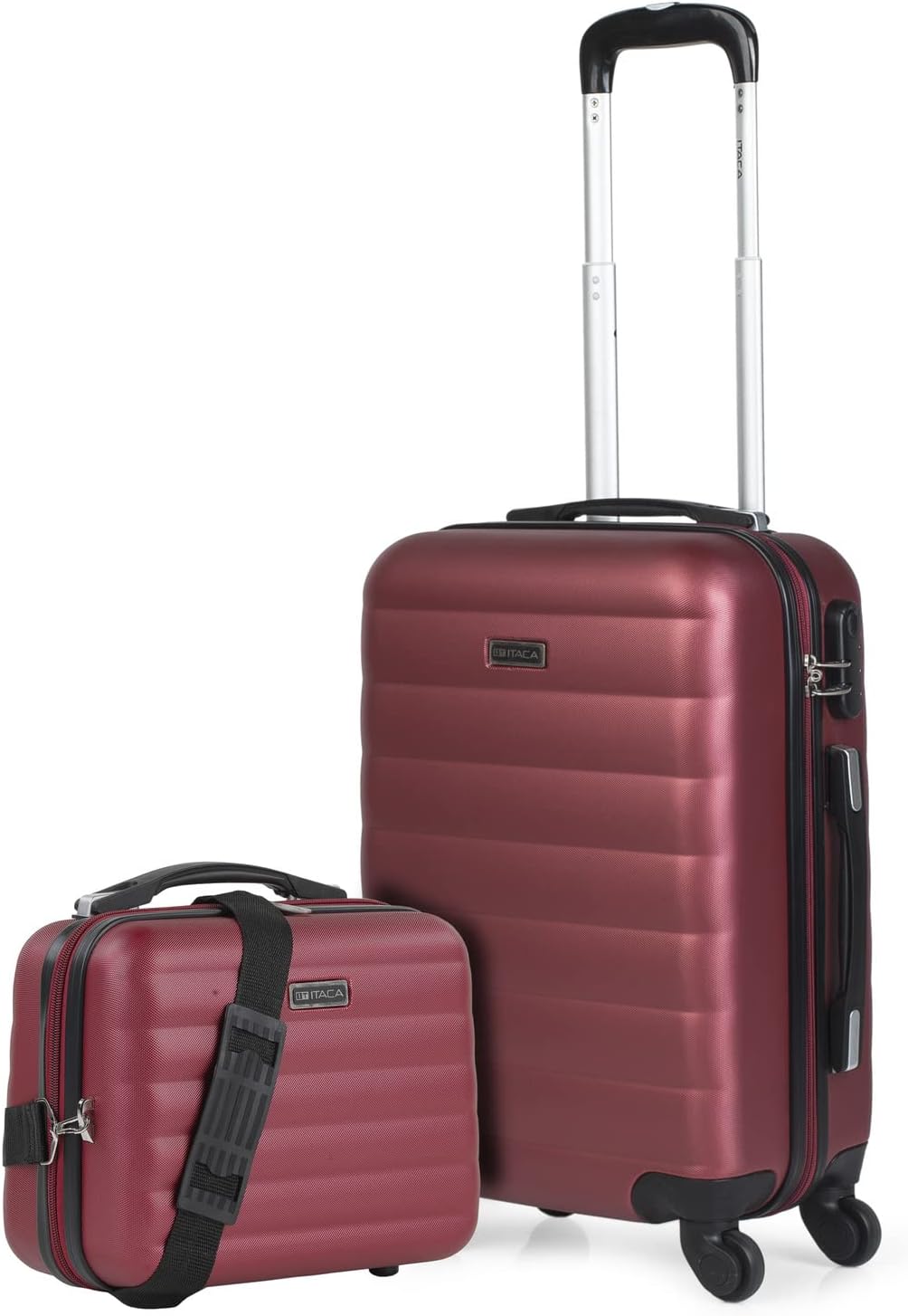 Handgepäckkoffer mit Beauty Case Set, Granat S + XS