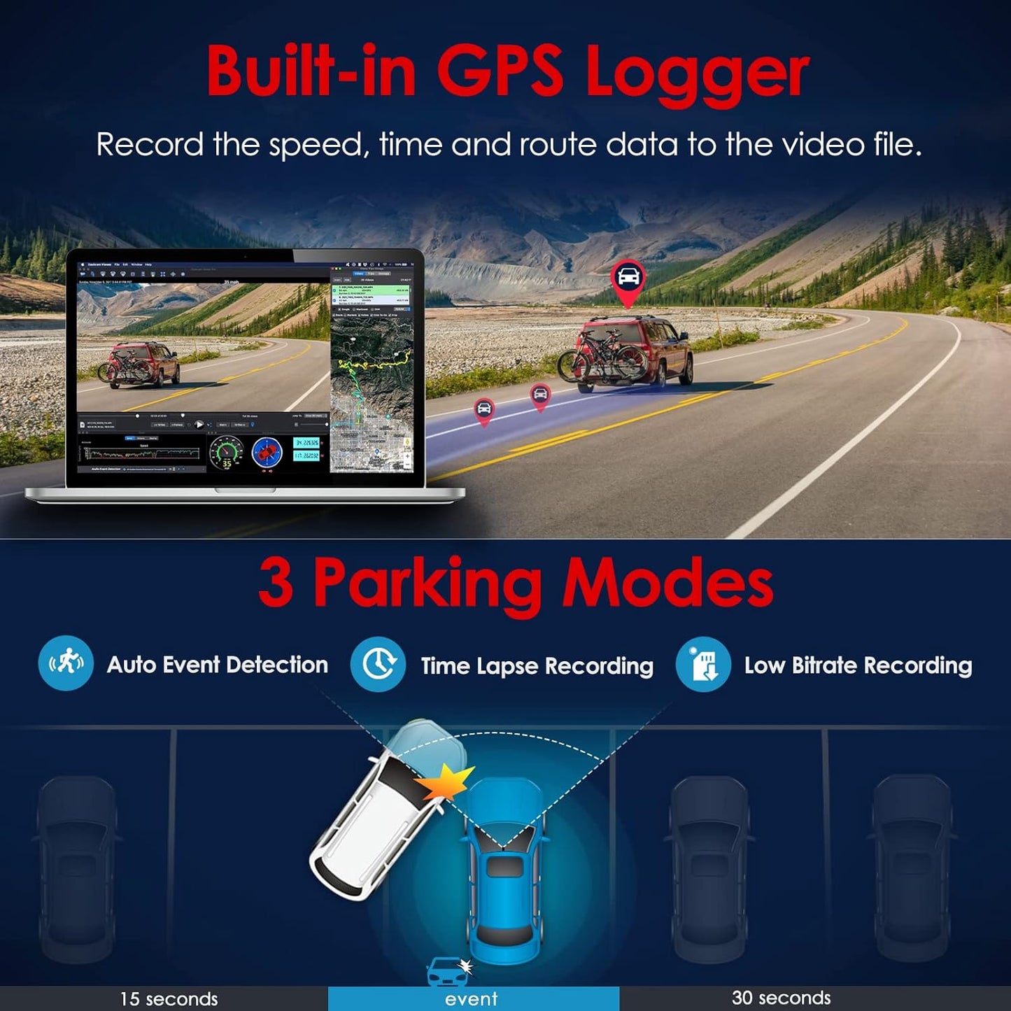 A119 V3 Dashcam 2K mit GPS und Nachtsicht