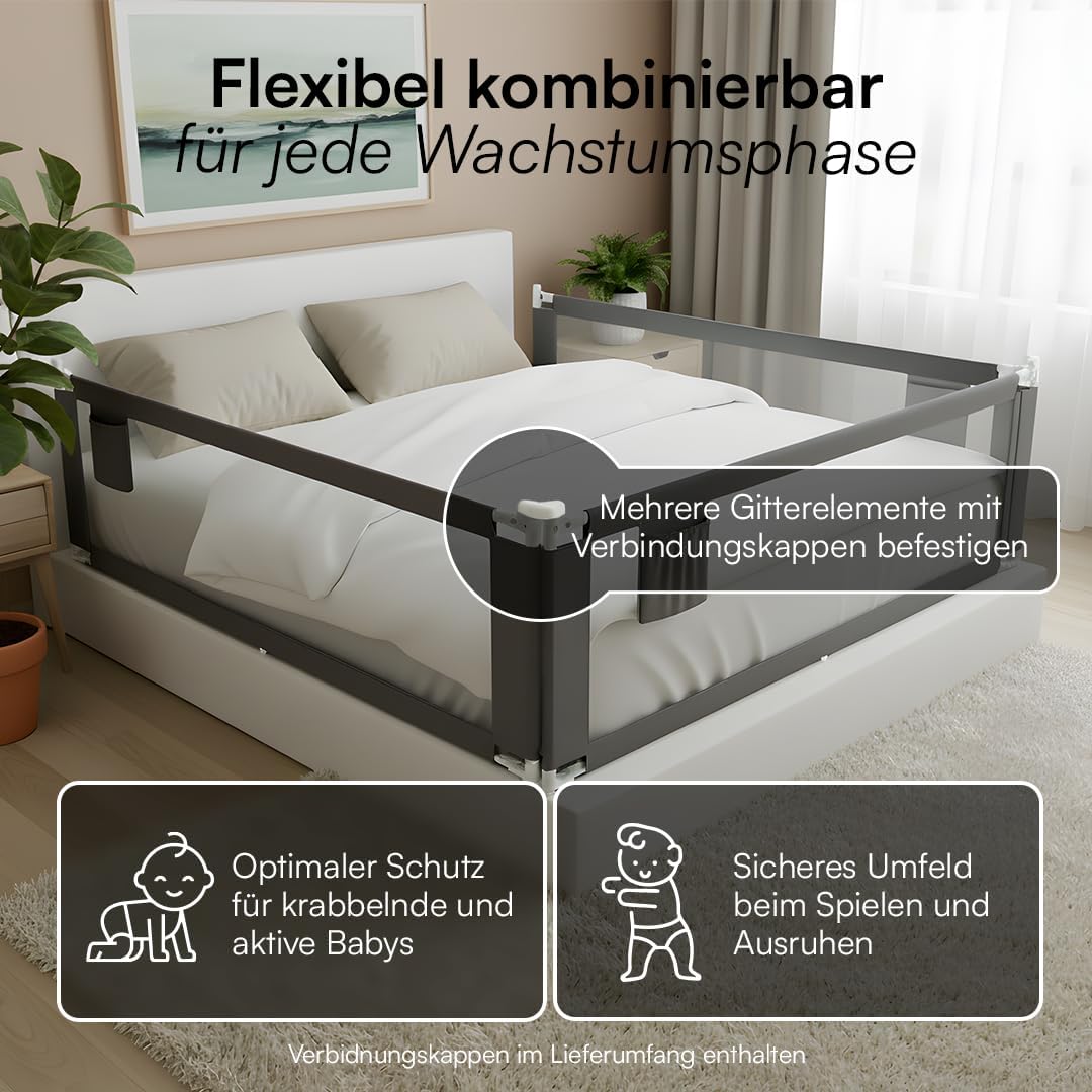 Drina Rausfallschutz höhenverstellbar, Dunkelgrau 150 cm