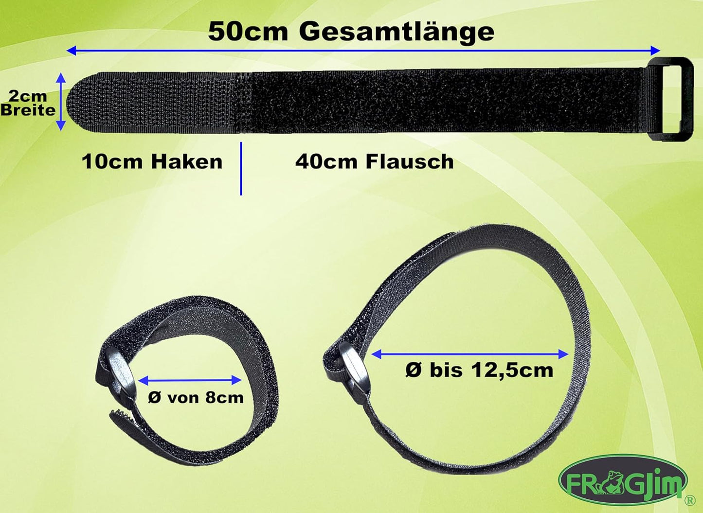 Wiederverschliessbare Klettkabelbinder mit Schnalle, 50cm - 10er-Pack Schwarz