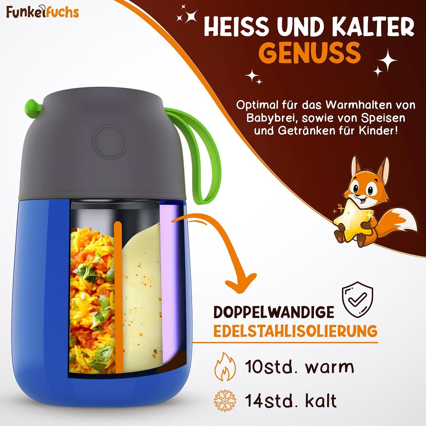 Thermobehälter für Kinderessen, 500ml, auslaufsicher, Blau