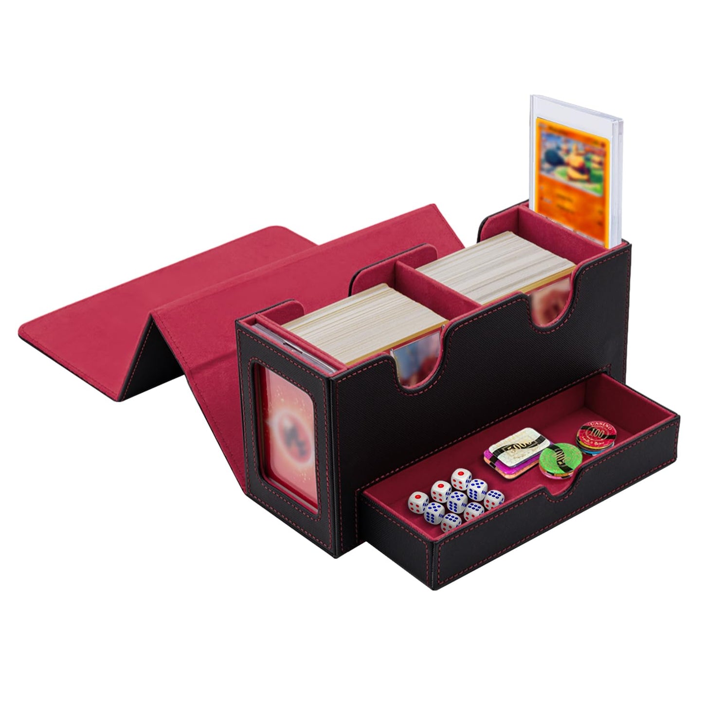 Kartendeckbox mit Schaufenster und Würfelfach, Black An Red