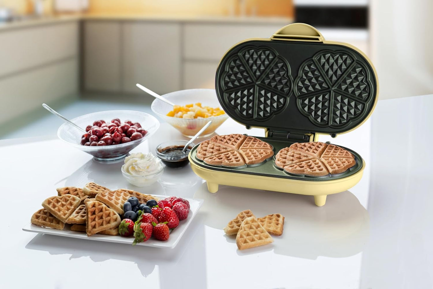 Doppelherzwaffel Maker mit Antihaftbeschichtung, Gelb