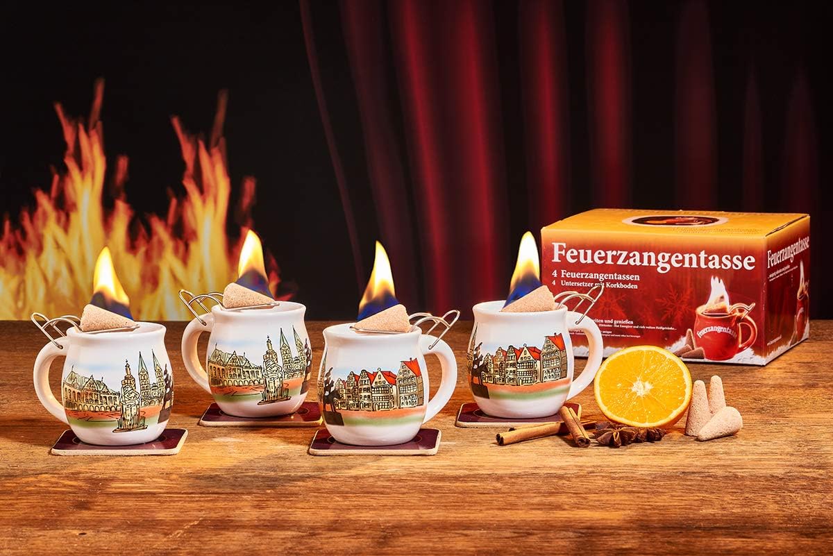4-teiliges Feuerzangentassen-Set Bremen für Feuerzangenbowle mit Zubehör, Weiss/Bremen