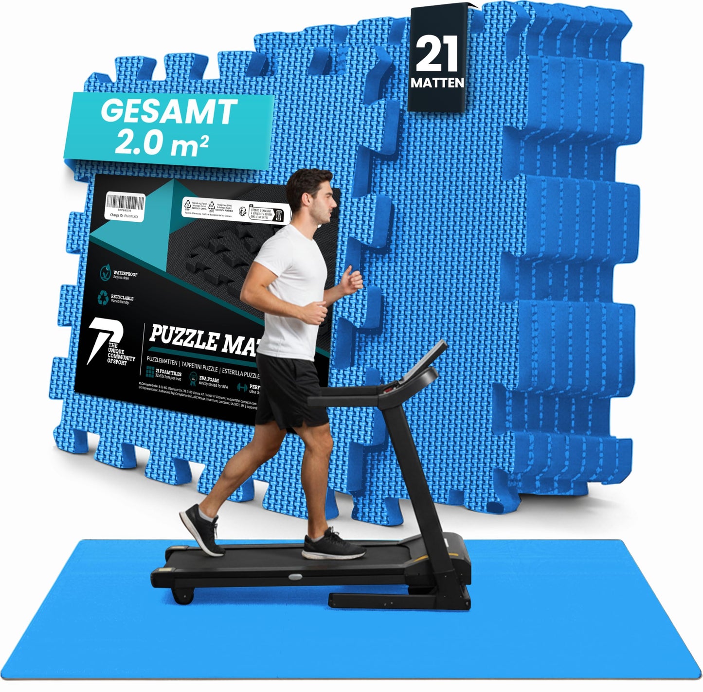 21-teiliges Bodenschutzmatten-Set, Blau