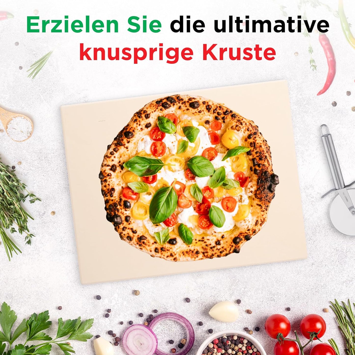 Pizzastein-Set, Set mit Roller