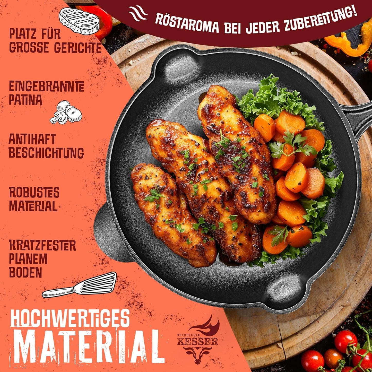 Gusseisenpfanne für Induktion & Grill (26 cm), 26 cm Rund