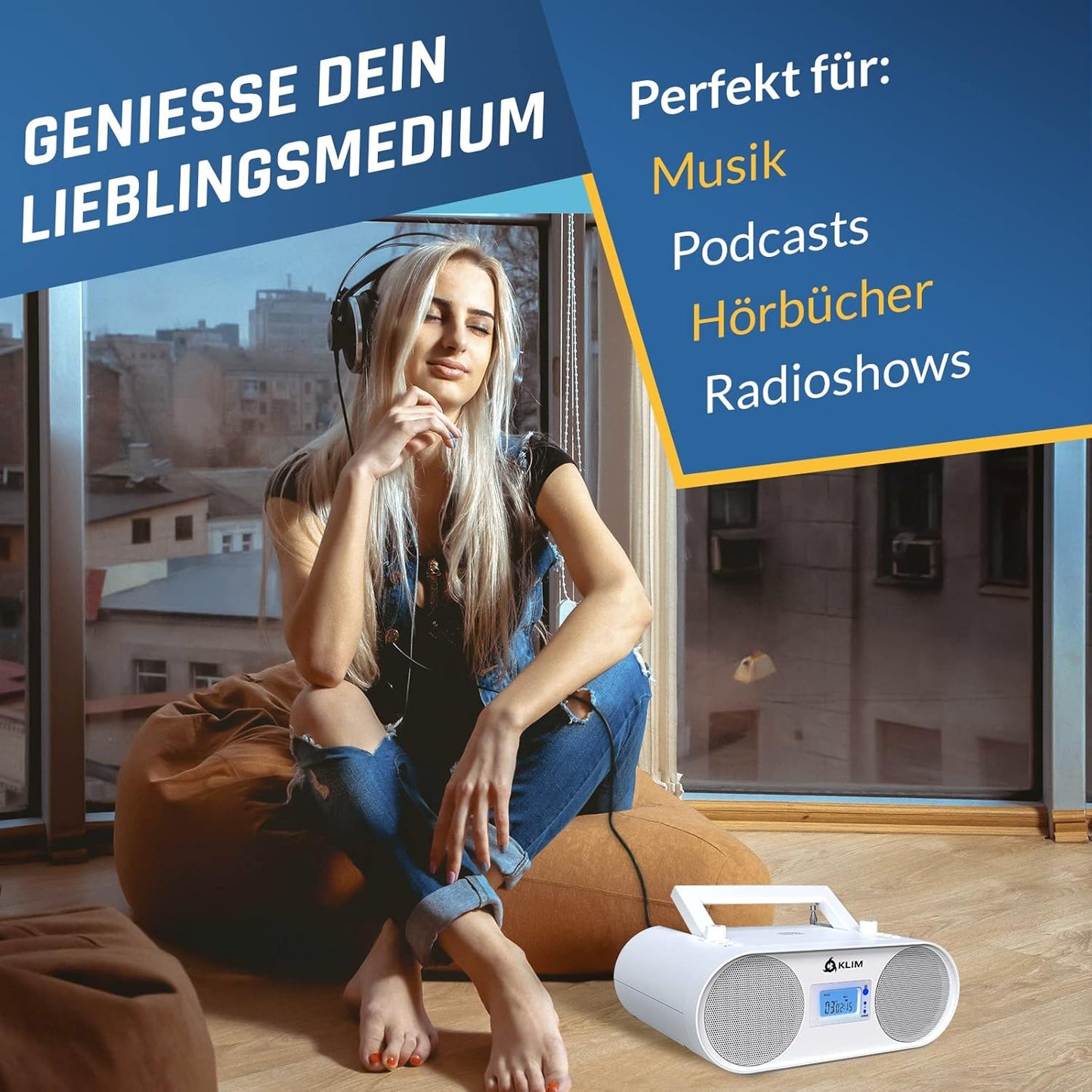 Tragbare Boombox mit CD-Player & Bluetooth, Weiß