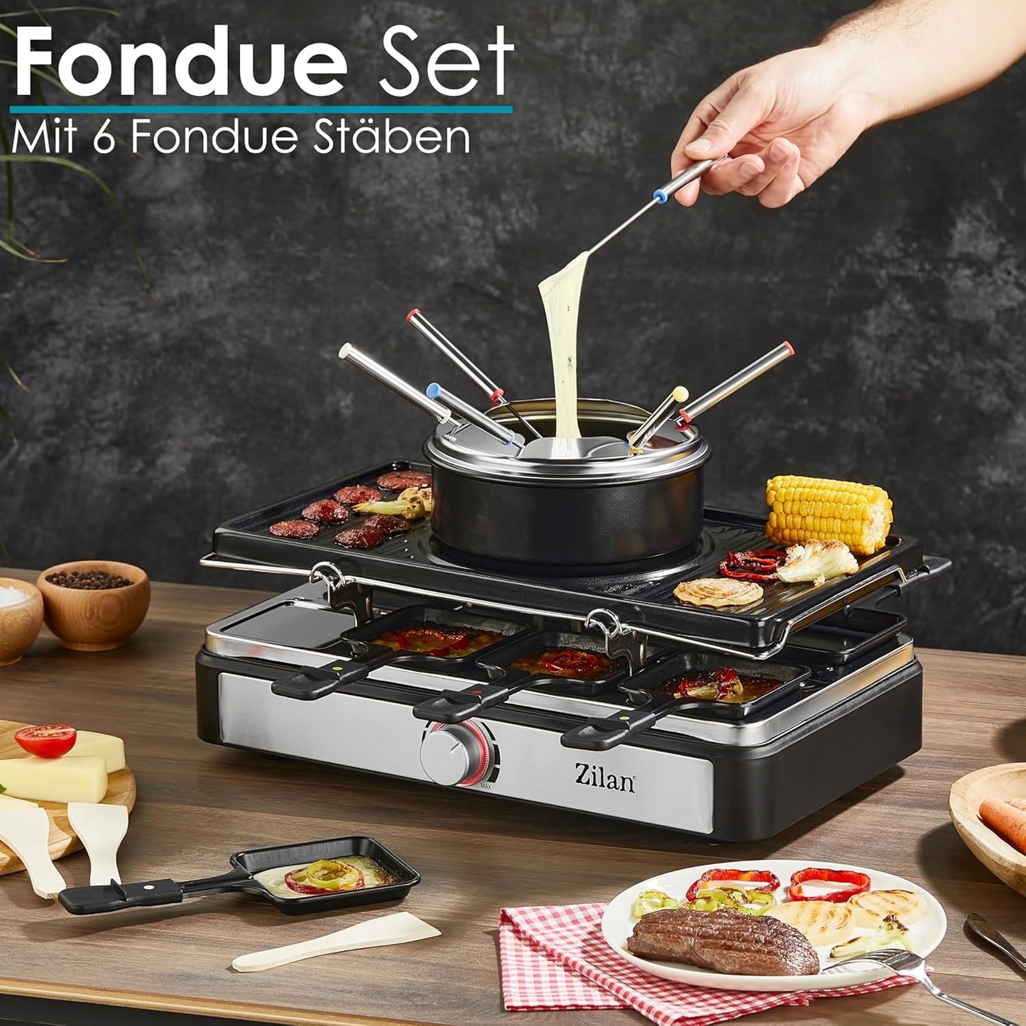 Raclette Grill mit Fondue Set für 8 Personen