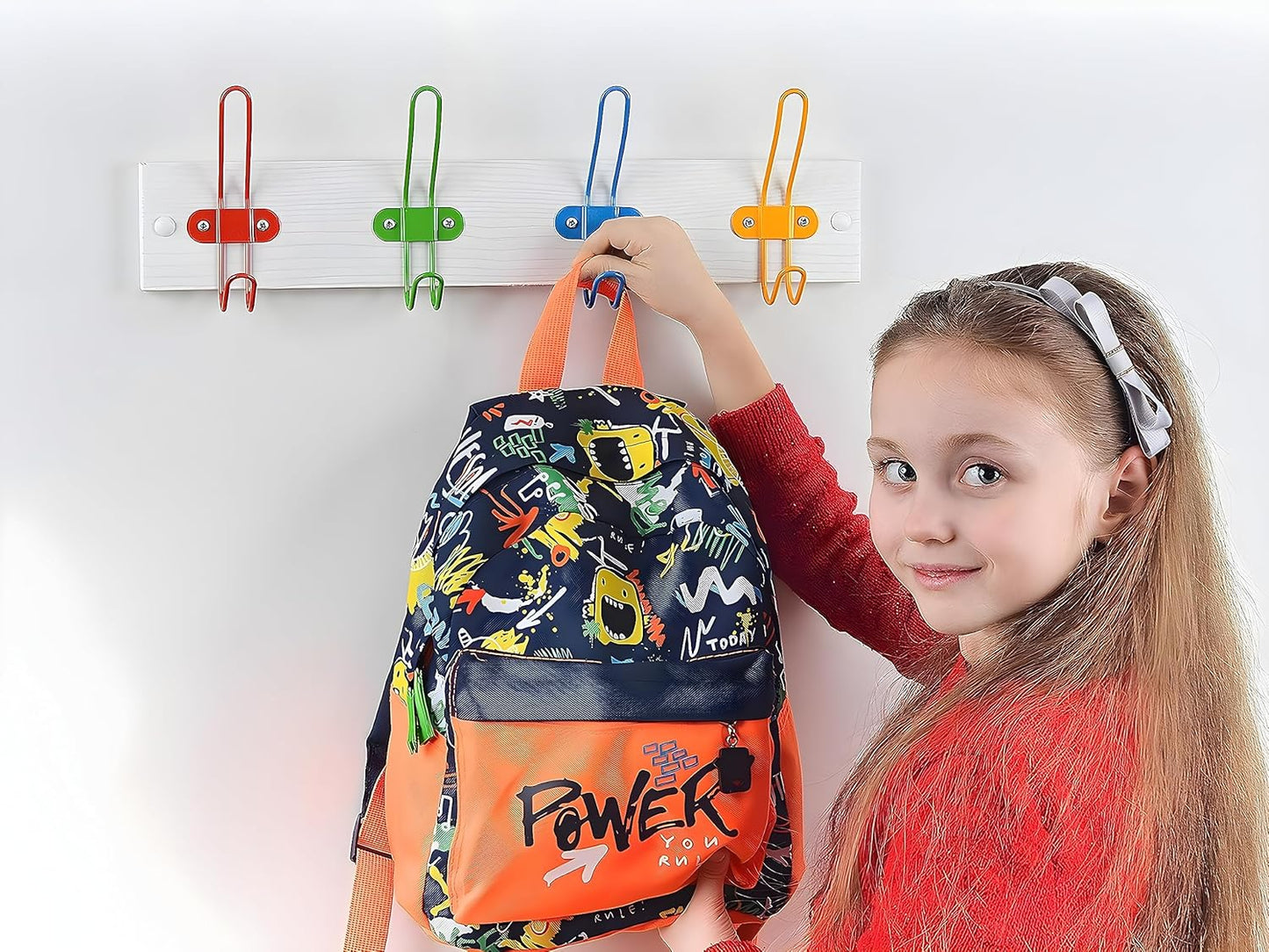 Kindergarderobe mit 4 Metallhaken, 1 Stück Mattweiß