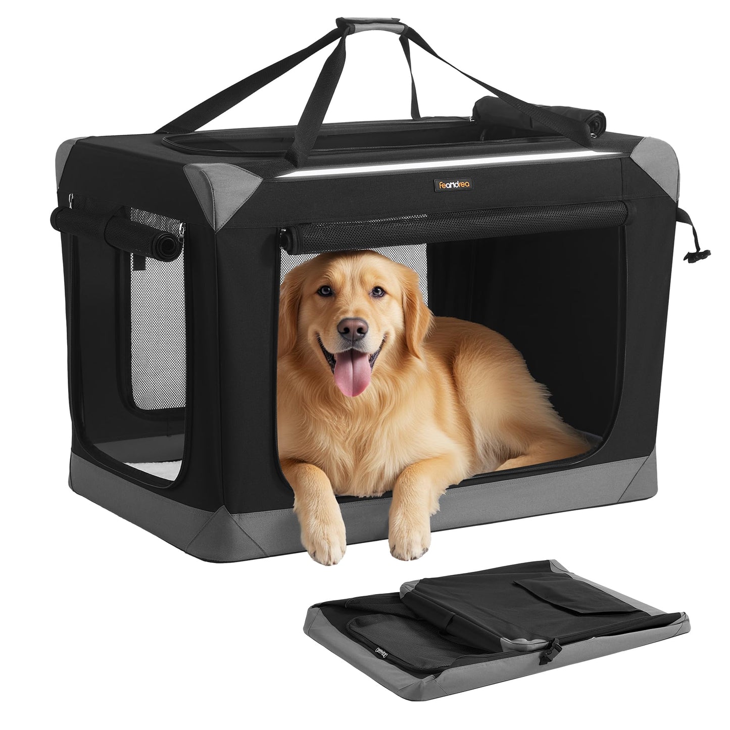 Faltbare Hundetransportbox mit Netzstoff-Türen, L 91 x B 64 x H 64 cm