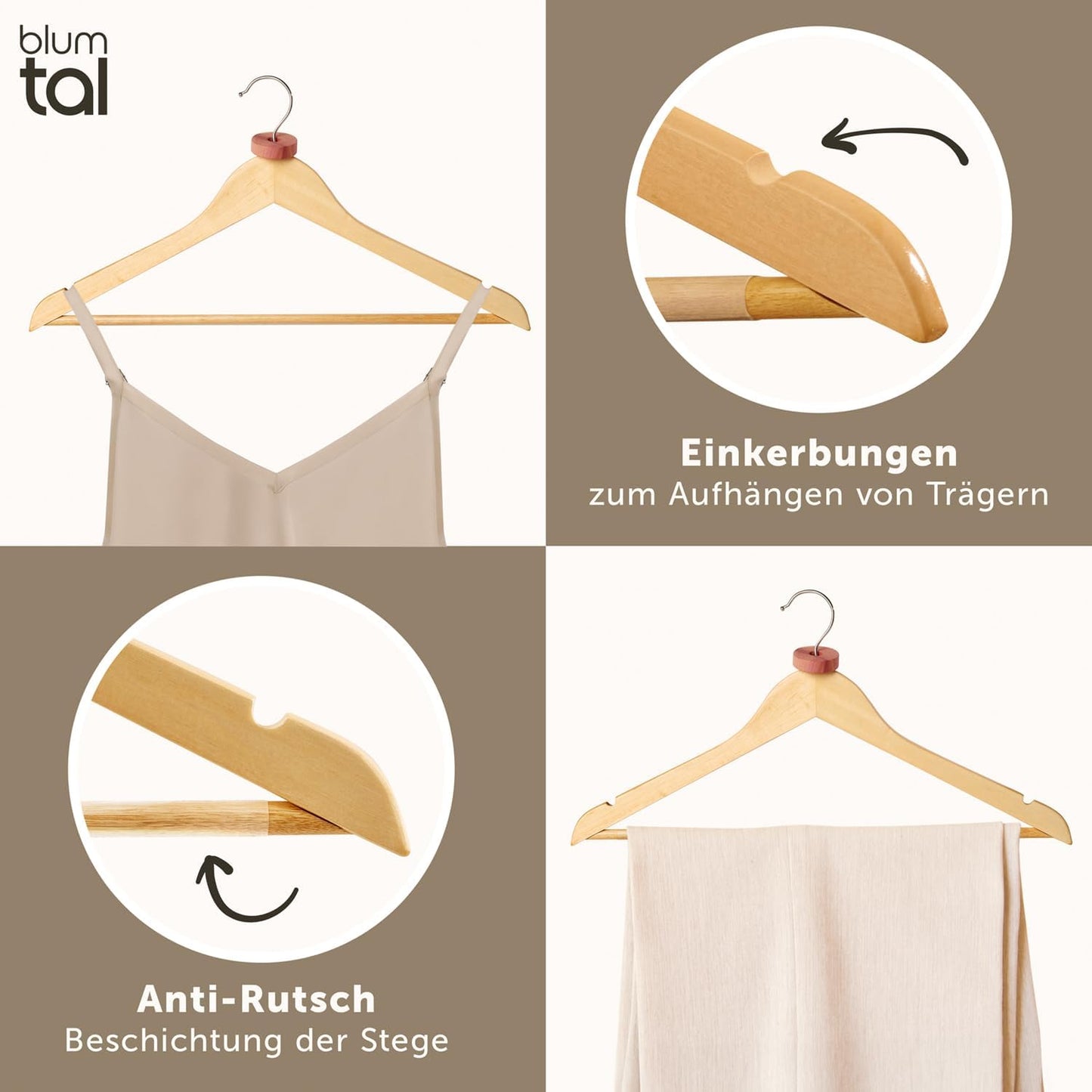 20er-Set Kleiderbügel mit Zedernholz-Ringe, 20er Set Natur
