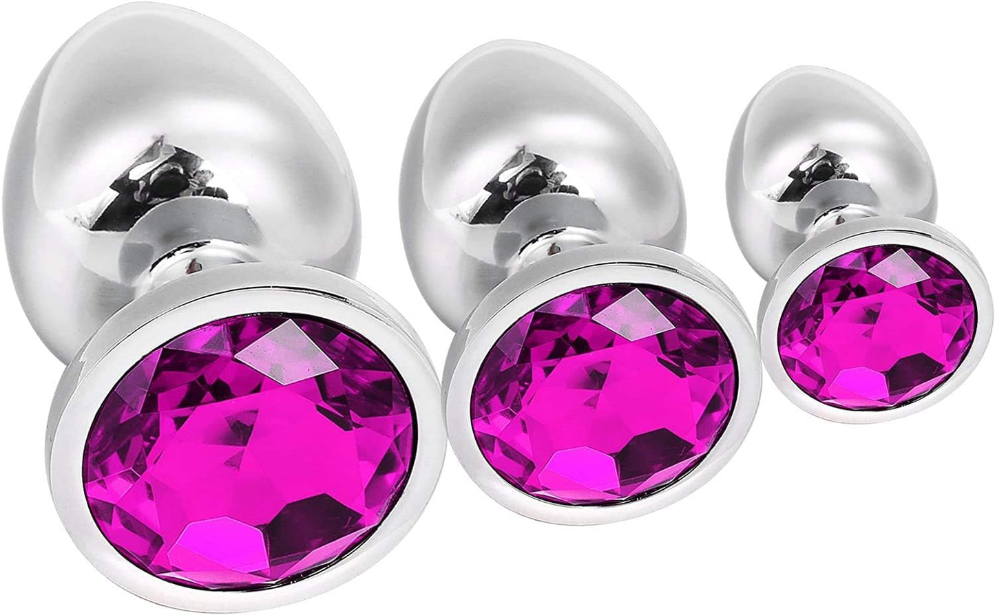 3-teiliges Analplug Set mit Kristall, Dunkellila