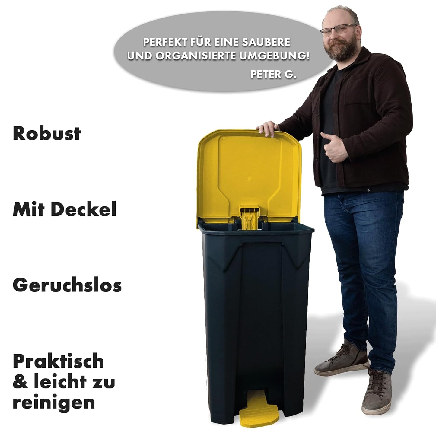 Tretmülleimer mit Step-On-Mechanismus 100L, 100 Liter Gelb