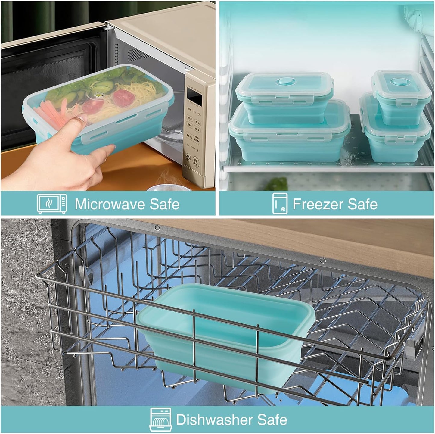 Faltbares Food Container-Set, 4-teilig mit Deckel, Hellblau