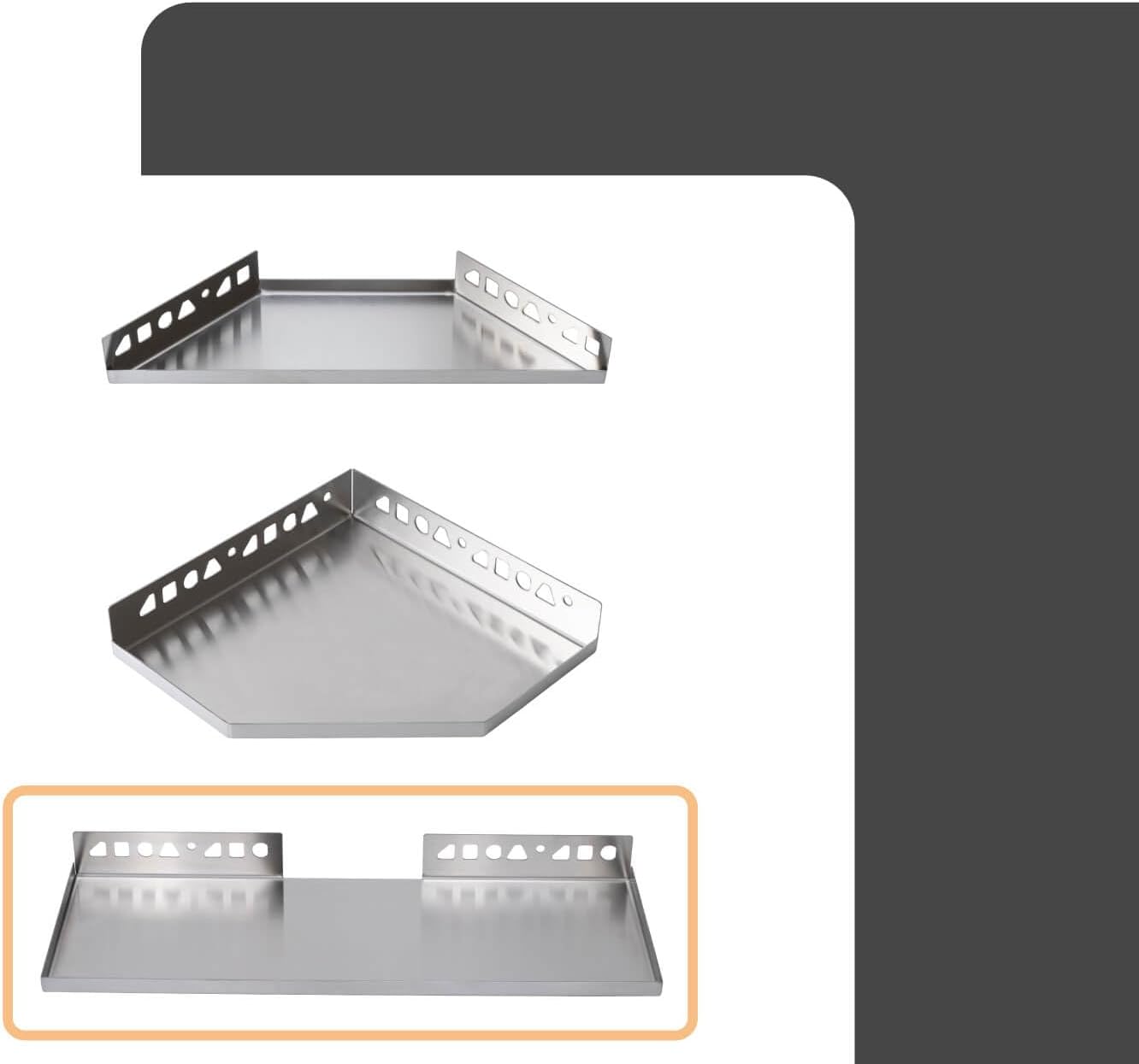 Duschablage Ecke aus Edelstahl zum Einfliesen, 400mm x 150mm Silber