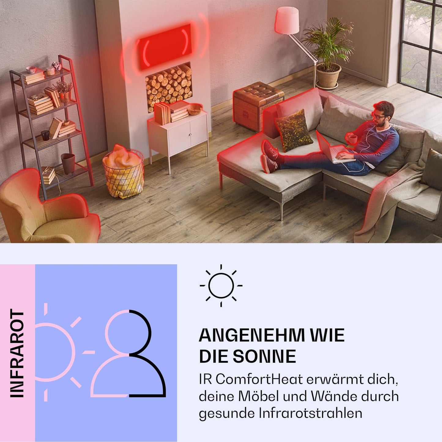 2-in-1 Infrarotheizung & Konvektor mit Thermostat, App-Steuerung, RGB-Beleuchtung, 0.5 Kilowatt (60 x 60 cm) Geometrisch