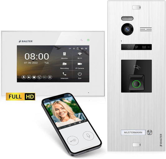 EVO-HD Video Türsprechanlage mit Fingerprint, 1 Monitor, Mit App ; A. Silber/Weiss